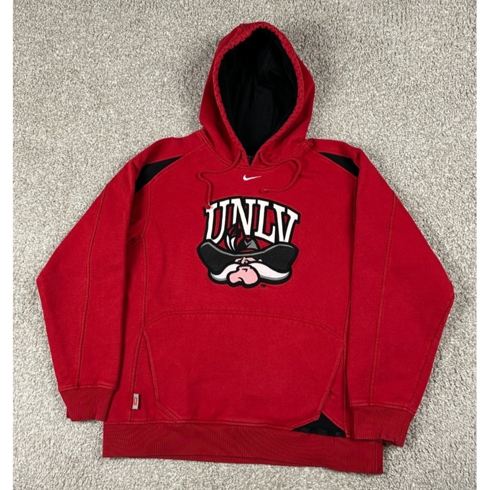 Vintage Unlv Rebels Hoodie Mens Medium Red Nike Center Swoosh Sweatshirt Y2k
